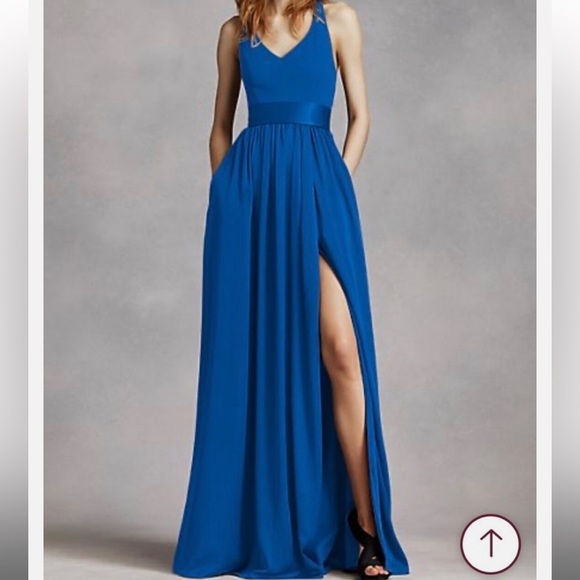 Vera Wang Dresses & Skirts - White By Vera Wang V Neck Halter Sash Bridesmaid Dress